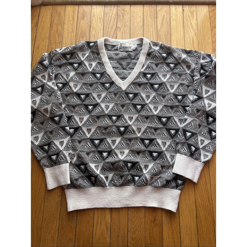 Vintage London Fog Men's Knit Sweater Textured Coogi Style Cosby 90a Size L USA